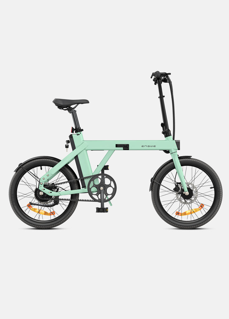 a green engwe p20 folding e-bike