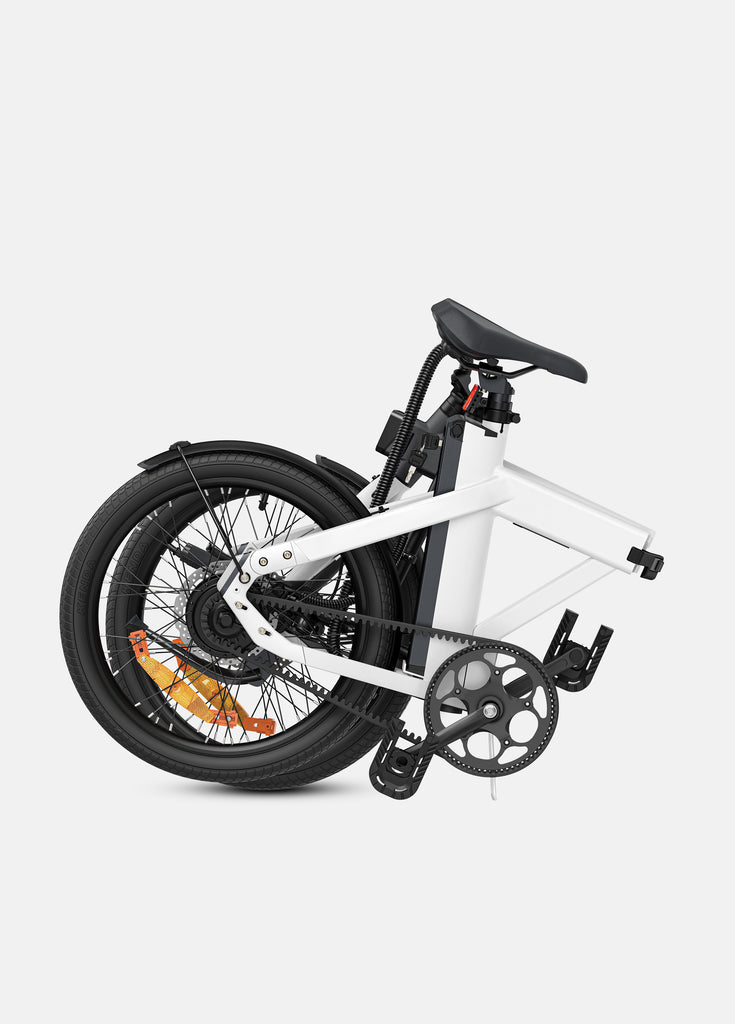 a folded white engwe p20 commute e bike