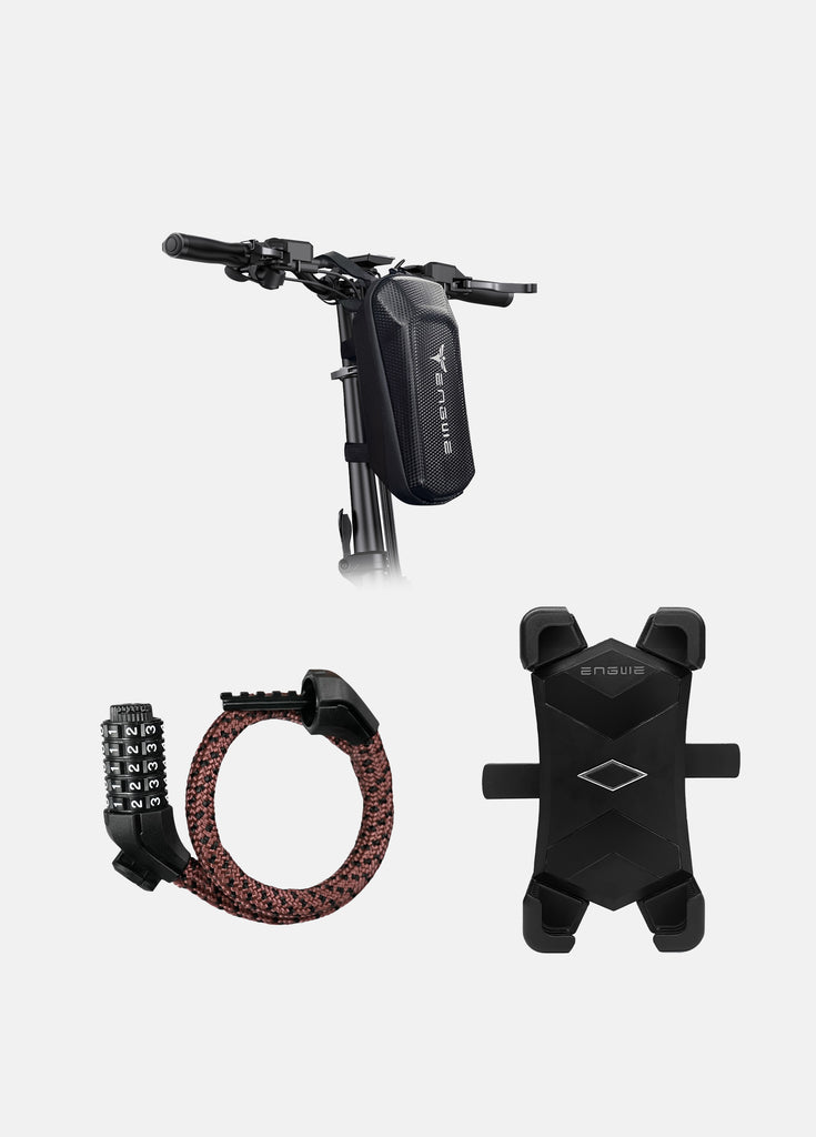 an engwe front bike bag, bicycle lock and bicycle phone mount