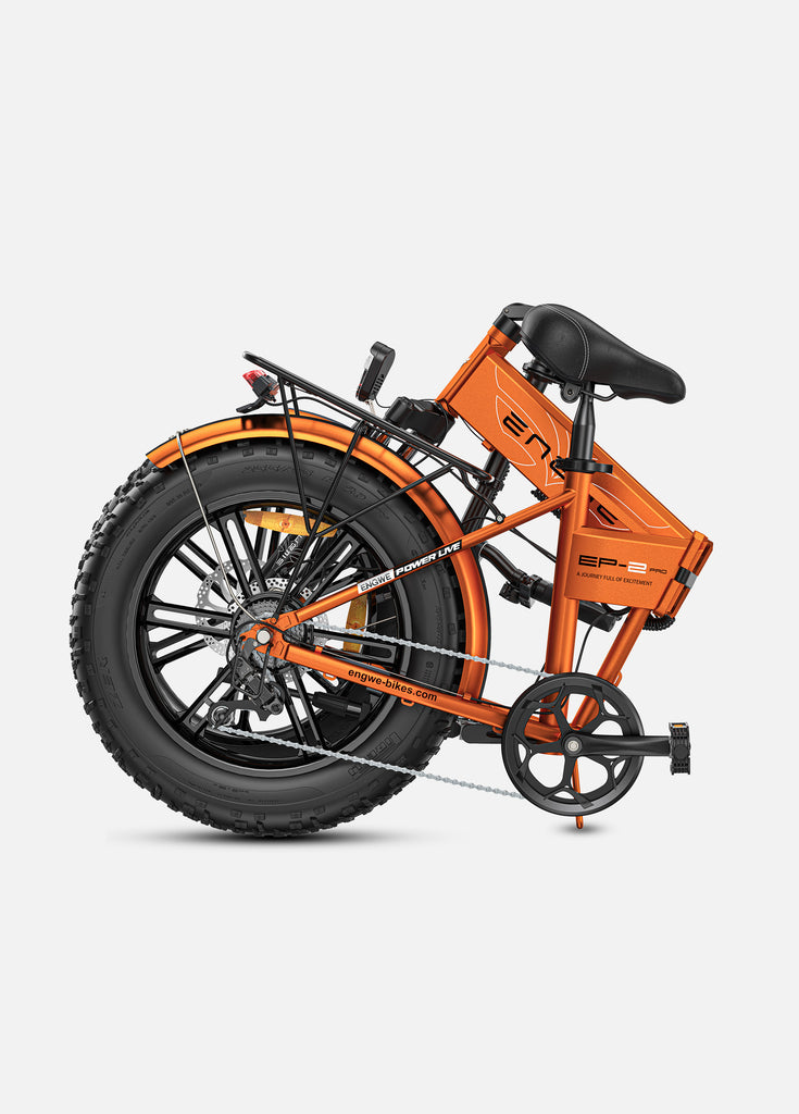 a folded orange ep-2 pro ebike