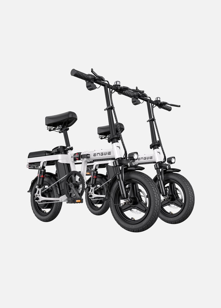 2 white engwe t14 e-bikes