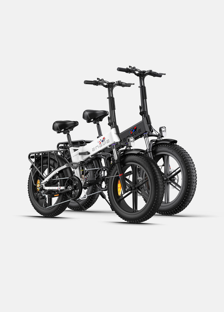 a white and a black engwe engine x e-bikes