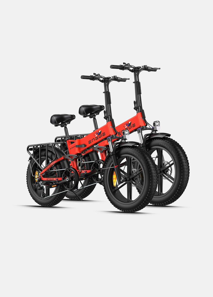 2 red engwe engine x e-bikes